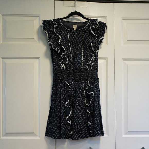 La Vie Rebecca Taylor Navy Blue & White Short Ruffle Dress - Picture 9 of 12